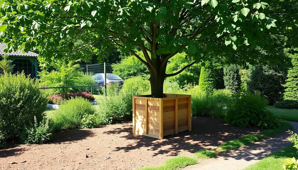 Idealer Kompoststandort im Halbschatten unter einem Baum Idealer Kompoststandort im Halbschatten unter einem Baum